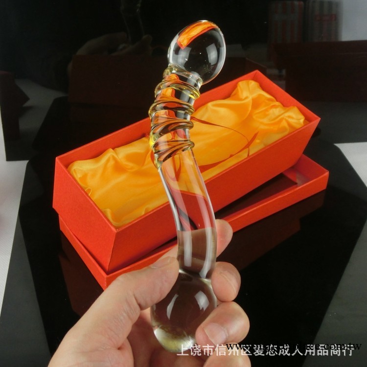 情趣用品女用器具批發 黃紋曼舞水晶玻璃陽具自慰棒 成人用品代發貨工廠,批發,進口,代購