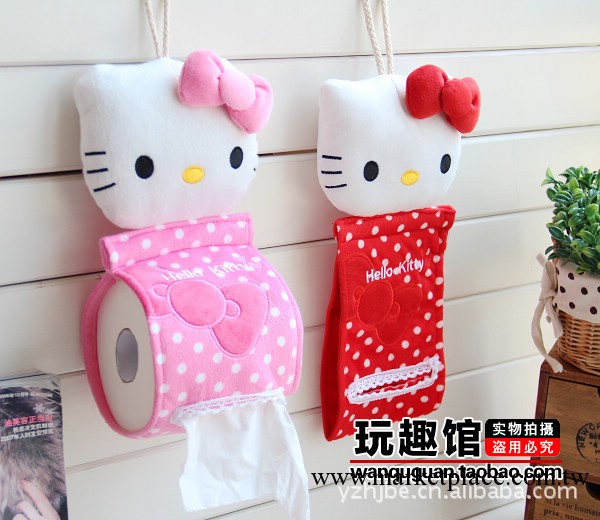 Hello kitty 可愛KT貓臥室壁掛紙巾抽 紙巾盒 毛絨紙巾套 紙巾掛工廠,批發,進口,代購