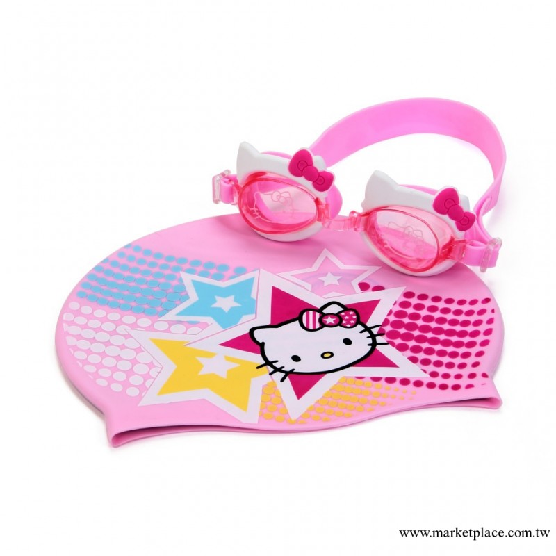 hello kitty 凱蒂貓正品兒童遊泳防霧遊泳帽遊泳鏡套裝HE4005-KC工廠,批發,進口,代購