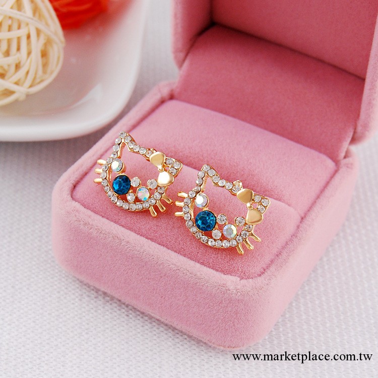 韓版鑲全鉆hello kitty版小耳釘 高檔手工飾品 義烏耳飾廠傢直銷工廠,批發,進口,代購