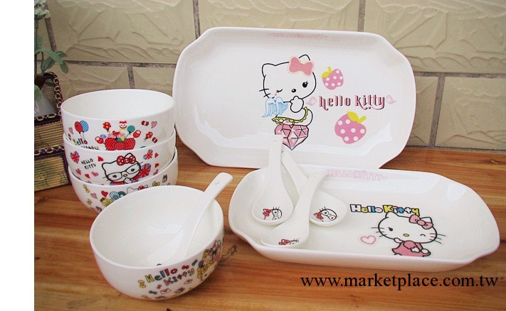 新款hello kitty兒童陶瓷餐具 10頭兒童套裝KT餐具 送禮套裝瓷器工廠,批發,進口,代購