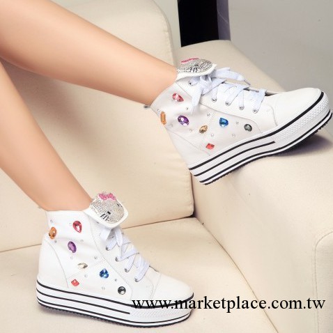 歐洲站可愛款鑲鉆女短靴 板鞋 甜美帆佈裸靴 HELLO KITTY 潮工廠,批發,進口,代購