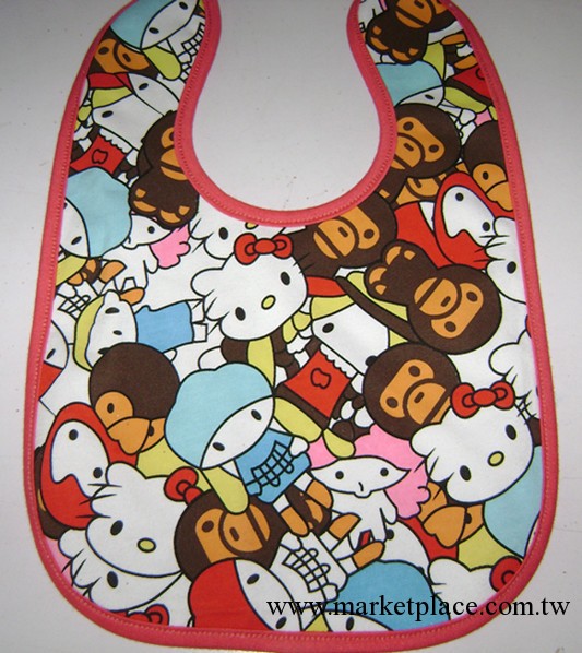 全棉bape猿人頭三層防水口水巾卡通圍嘴大圍兜雙面 hello kitty款工廠,批發,進口,代購