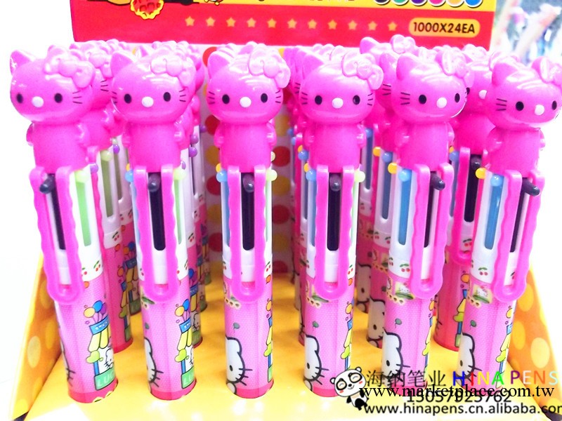 【小額批發】HELLO KITTY頭像造型多色筆 筆芯6個顏色 韓版文具工廠,批發,進口,代購