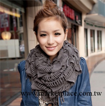 韓國秋冬天女士圍巾毛線圍脖 保暖針織套頭 純色流蘇脖套工廠,批發,進口,代購