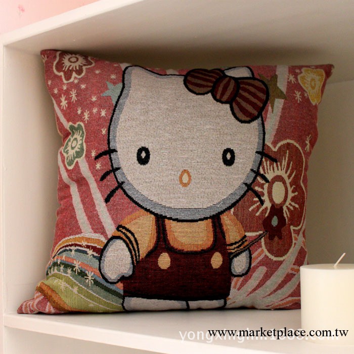 Disney Hello Kitty 復古作舊卡通棉麻佈藝傢用兒童抱枕套 靠墊套工廠,批發,進口,代購
