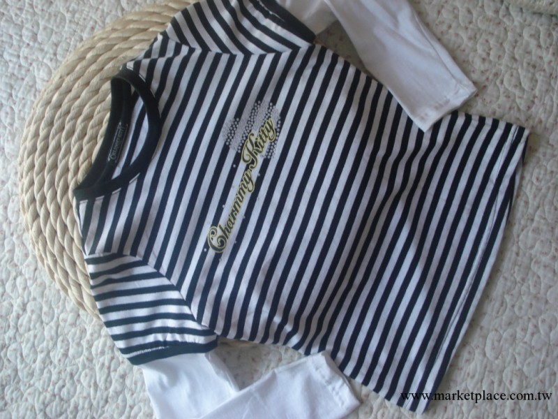 超低價外貿原單出口HELLO KITTY兒童條紋秋衣 長袖小衫工廠,批發,進口,代購