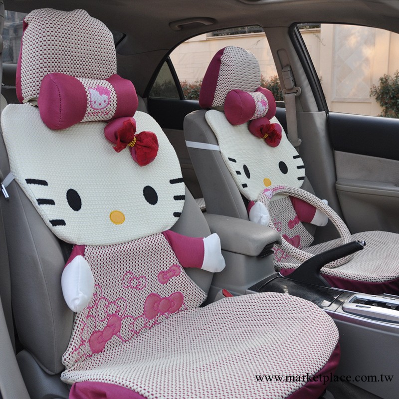正品KT汽車坐墊 立體卡通女冰絲車墊 Hello kitty汽車座套涼墊工廠,批發,進口,代購