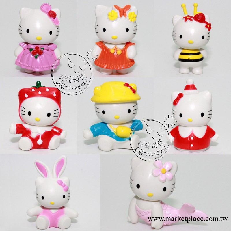 批發供應Hello Kitty凱特貓公仔玩偶擺件人魚可愛全套8款頭可活動工廠,批發,進口,代購