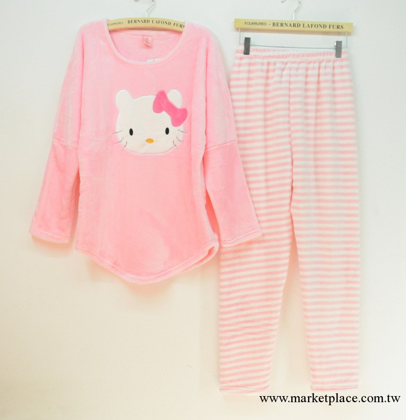 外貿睡衣法蘭絨睡衣hello kitty傢居服套裝外貿卡通pink睡衣批發工廠,批發,進口,代購