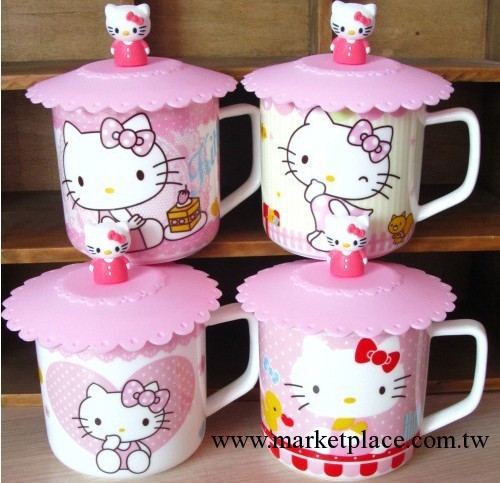 正品hello kitty陶瓷帶蓋杯子 KT貓水杯 帶蓋凱蒂貓杯子 早餐杯工廠,批發,進口,代購