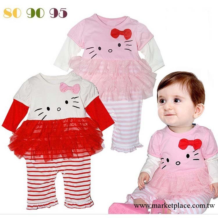 童裝批發   秋款 女嬰兒連身衣 hello kitty假2件長袖哈衣 批35工廠,批發,進口,代購