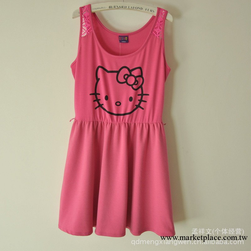外貿女裝HELLO KITTY桃紅色連衣裙清新百搭面料舒服優質 原單衣物工廠,批發,進口,代購