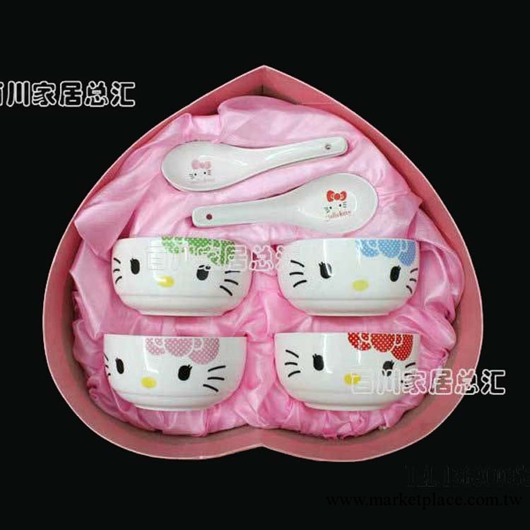 直銷禮品Hello Kitty陶瓷碗套裝 卡通餐具 四碗四勺 骨瓷碗工廠,批發,進口,代購