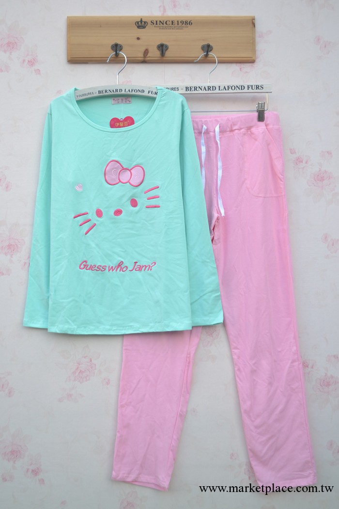 pink秋季新品~hello kitty純色顯瘦兩件套套裝睡衣寬松傢居服女款工廠,批發,進口,代購