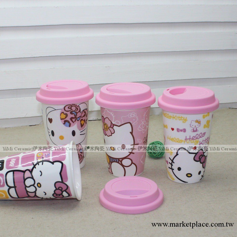 伊米陶瓷 創意Hello kitty陶瓷杯卡通水杯 KT帶杯蓋單層杯1024-39工廠,批發,進口,代購