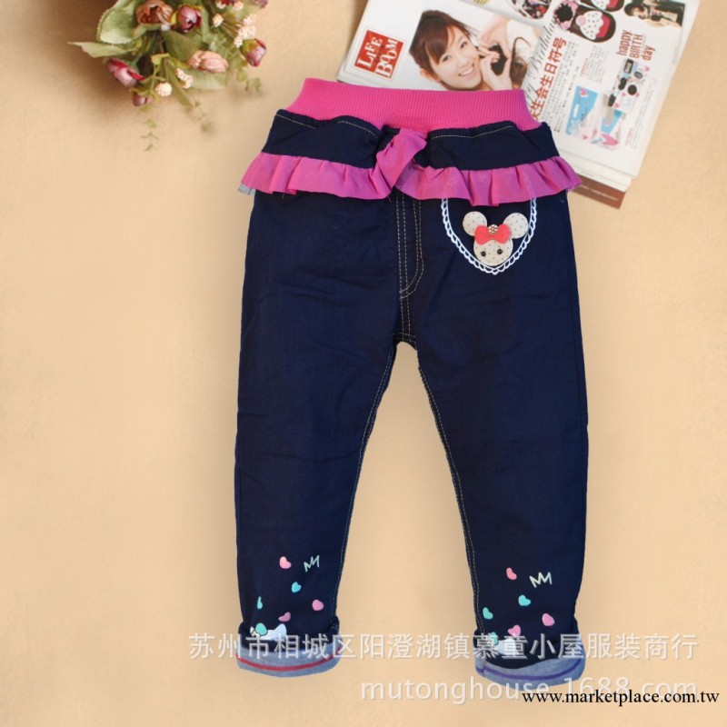 韓版童裝花邊牛仔夾褲 hello kitty中小女童褲 加棉加厚棉褲批發工廠,批發,進口,代購
