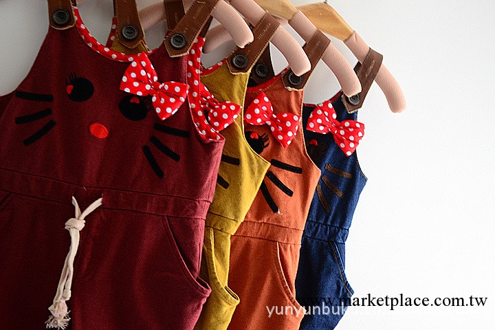 工廠直銷-新上爆款韓版HELLO KITTY 梭織背帶褲 4色造型背帶褲工廠,批發,進口,代購