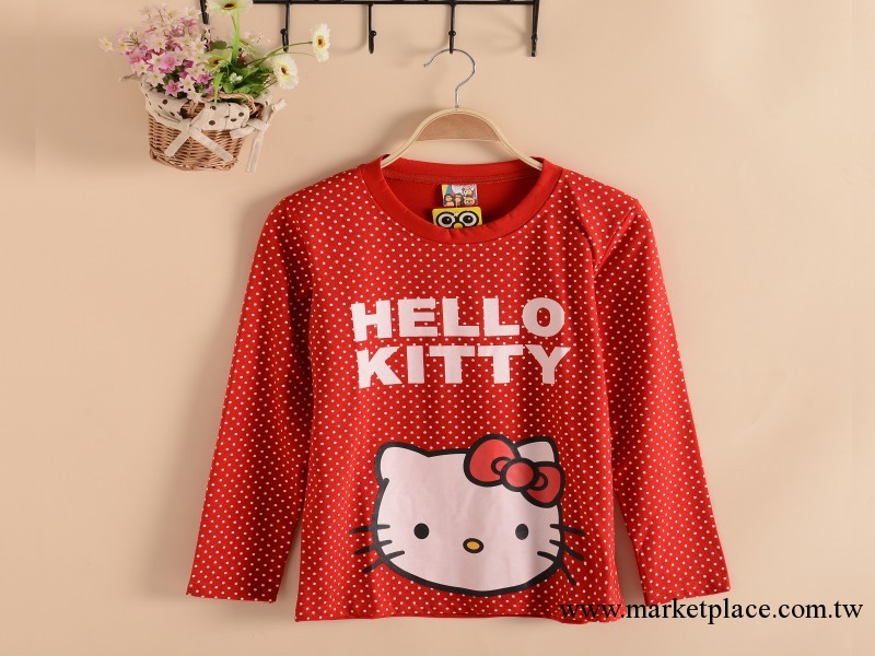 2013潮牌 hello kitty貓簡約款長袖T恤休閒女裝 小額批發廠傢直銷工廠,批發,進口,代購