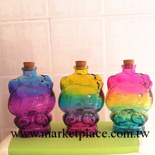 2013新款 HELLO KITTY創意玻璃瓶 彩色發財貓許願瓶 奶茶瓶 批發工廠,批發,進口,代購