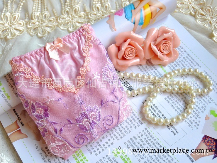出口日本外貿日單刺繡網紗蕾絲性感透明彈力低腰三角女式內褲批發工廠,批發,進口,代購