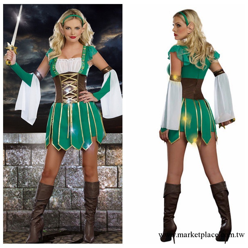 萬聖節服裝 女款戰士服 綠色精靈裝 2013年新款角色扮演服 遊戲服工廠,批發,進口,代購