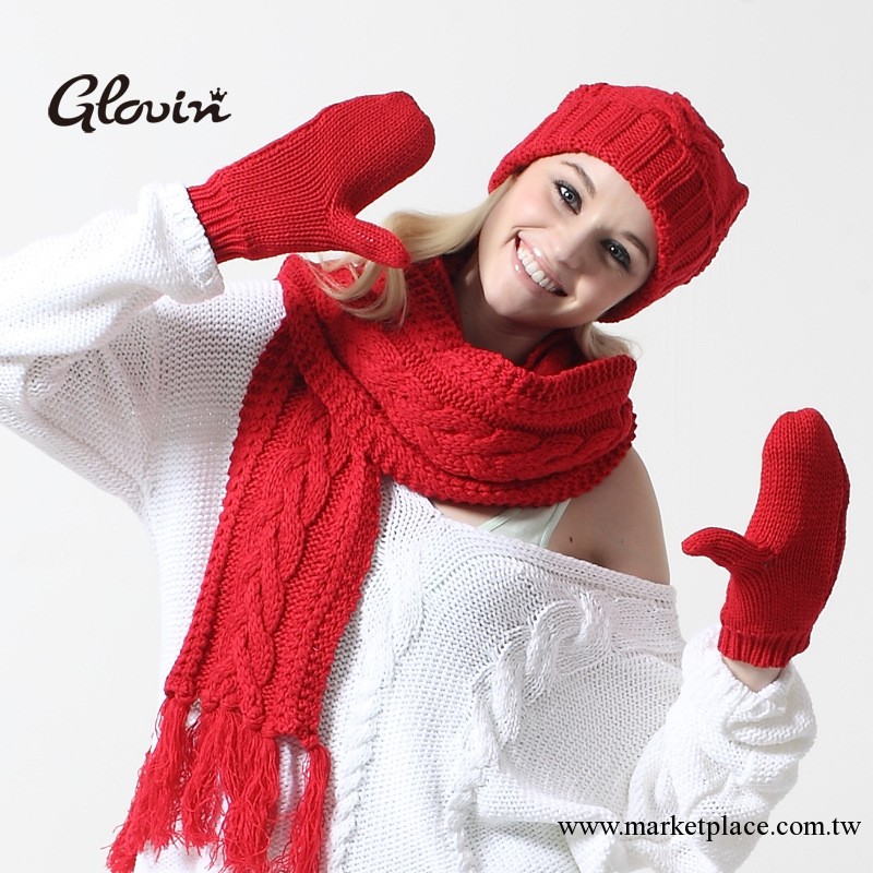GLOVIN 2013秋冬新品套裝 韓版女士手工超長圍巾帽子手套三件套件工廠,批發,進口,代購