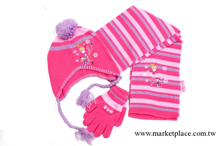2013秋冬日系韓版雪花卡通條紋兒童手套圍巾帽子三件套工廠,批發,進口,代購
