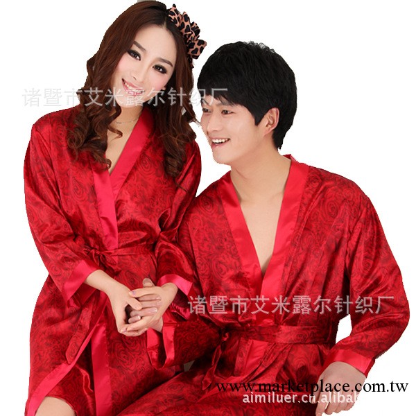 大紅色本命年結婚睡袍浴袍 仿真絲睡衣兩件套 絲綢情侶睡衣工廠,批發,進口,代購