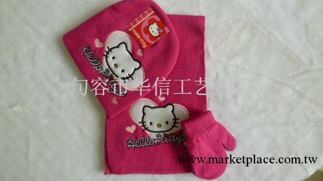 2012新款hello kitty心形貓頭帽子圍巾手套三件工廠,批發,進口,代購