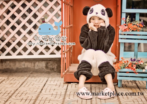 可愛熊貓傢居服 珊瑚絨睡衣 情侶連身睡衣愛情公寓加厚睡衣工廠,批發,進口,代購