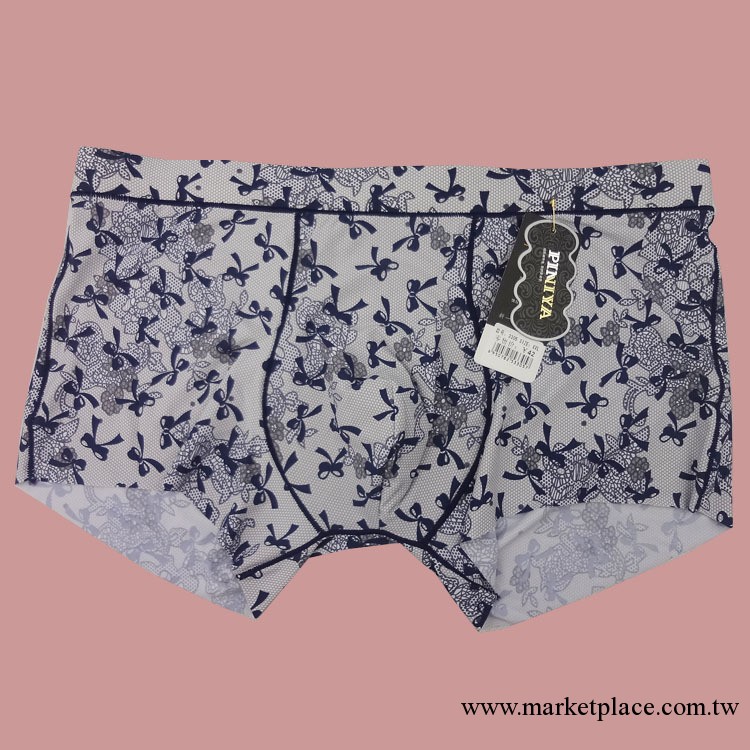 嬪妮婭3305 男士冰絲無痕內褲個性中腰平角短褲批發蝴蝶結款工廠,批發,進口,代購