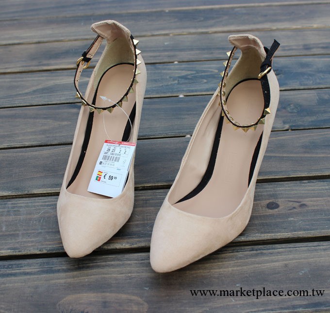 ZA*A2013春季單鞋細高跟腳環帶尖頭單鞋鉚釘羊皮女式歐美蕾絲單鞋工廠,批發,進口,代購