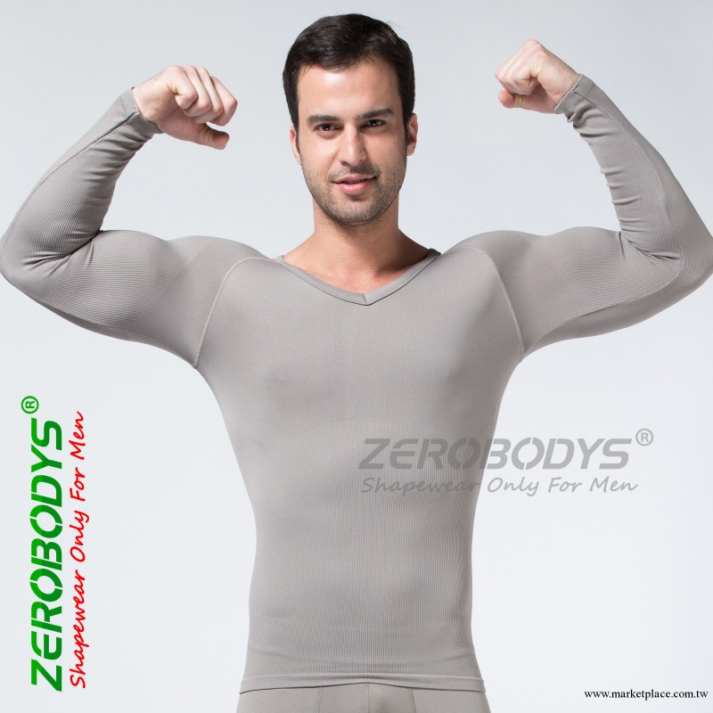 ZEROBODYS正品 男士V領打底塑身內衣 新款加厚收腰壓力長袖321灰工廠,批發,進口,代購