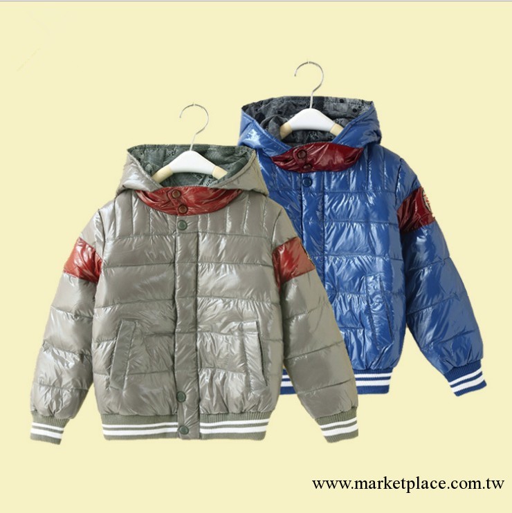 2013新款冬款 韓版拉鏈夾克版 男童亮面連帽單色拼接羽絨衣工廠,批發,進口,代購