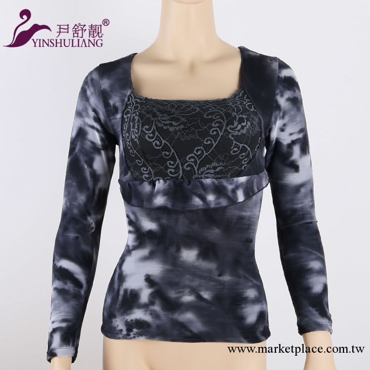 尹舒靚6651#中國風水墨印花長袖保暖上衣加厚蕾絲抹胸女加絨工廠,批發,進口,代購
