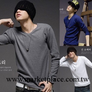 韓版男裝 V領修身 長袖T恤 打底衫 純色 棉質工廠,批發,進口,代購
