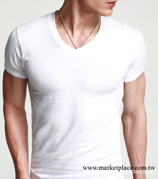 2013夏季韓版 男裝V領短袖全棉T恤 修身黑白色男士打底衫工廠,批發,進口,代購