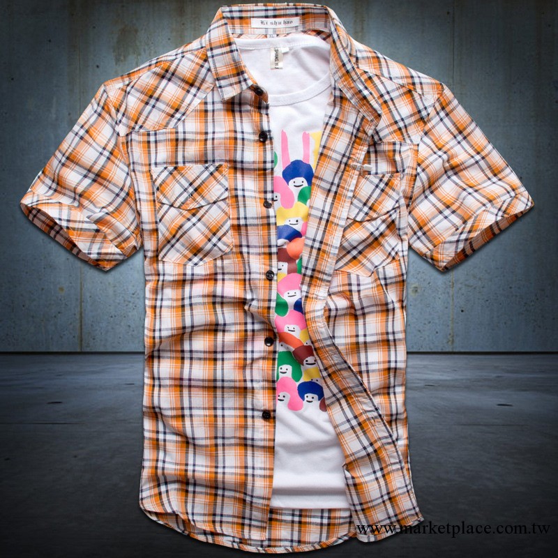 2012夏裝新款男裝韓版修身襯衣男士襯衫格子襯衫  223#工廠,批發,進口,代購
