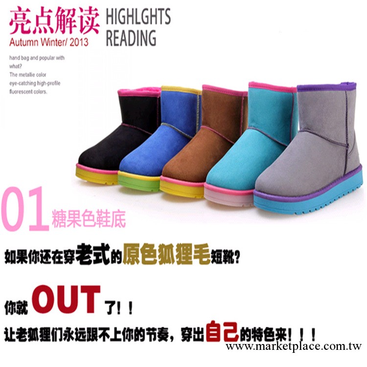 一件代發2013新款彩色底雪靴 日系甜美風保暖冬季短靴棉靴工廠,批發,進口,代購