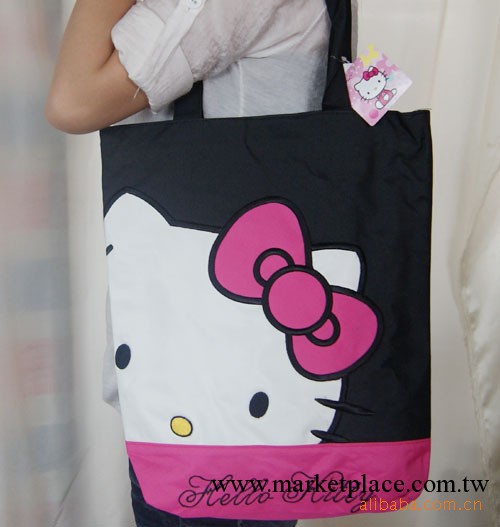 Hello Kitty貓臉黑色單肩包 手提大包 環保購物袋 學生書包工廠,批發,進口,代購