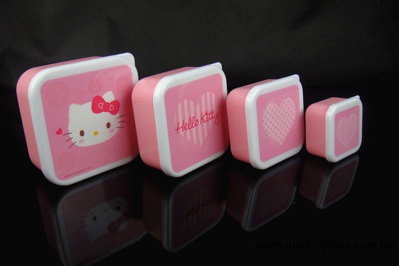 廠傢直銷 Hello Kitty保鮮盒四件套 塑料收納盒方形套裝 可微波爐工廠,批發,進口,代購