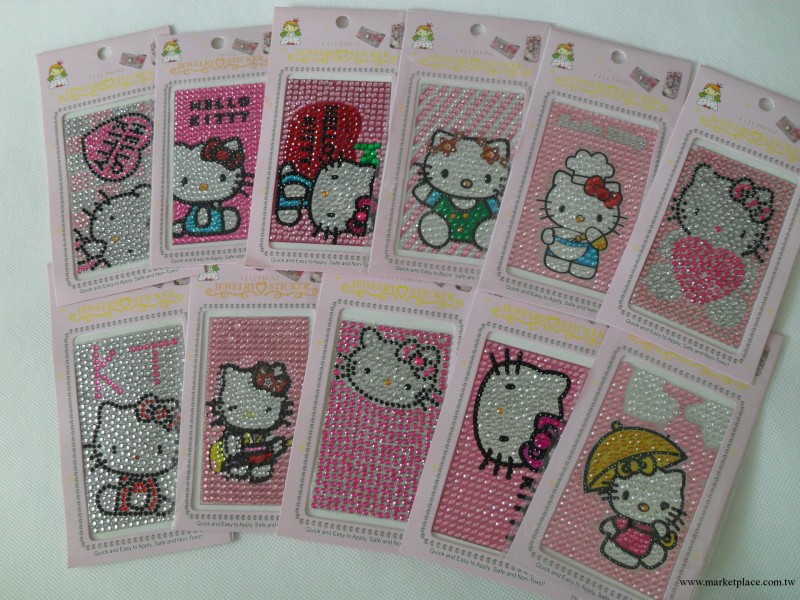【廠傢熱銷】可愛甜美HELLO KITTY 手機彩色閃鉆背貼批發・進口・工廠・代買・代購