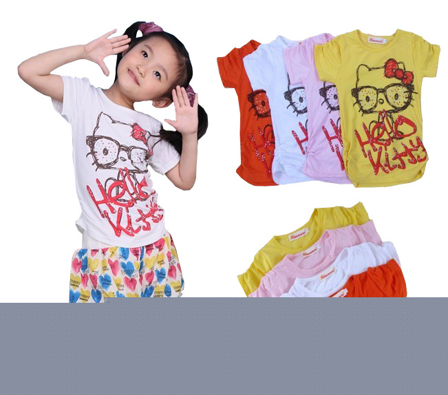 2012夏季新品 依漫絲品牌童裝 hello kitty純棉女童短袖T恤批發工廠,批發,進口,代購