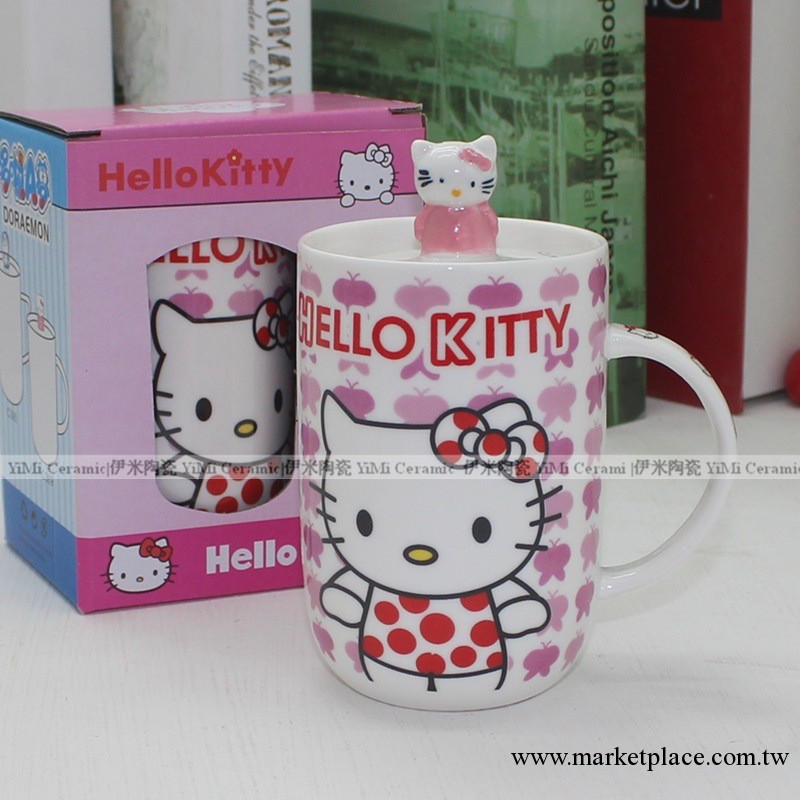 伊米陶瓷 hello kitty帶蓋立體頭像陶瓷杯 時尚卡通KT帶蓋早餐杯工廠,批發,進口,代購