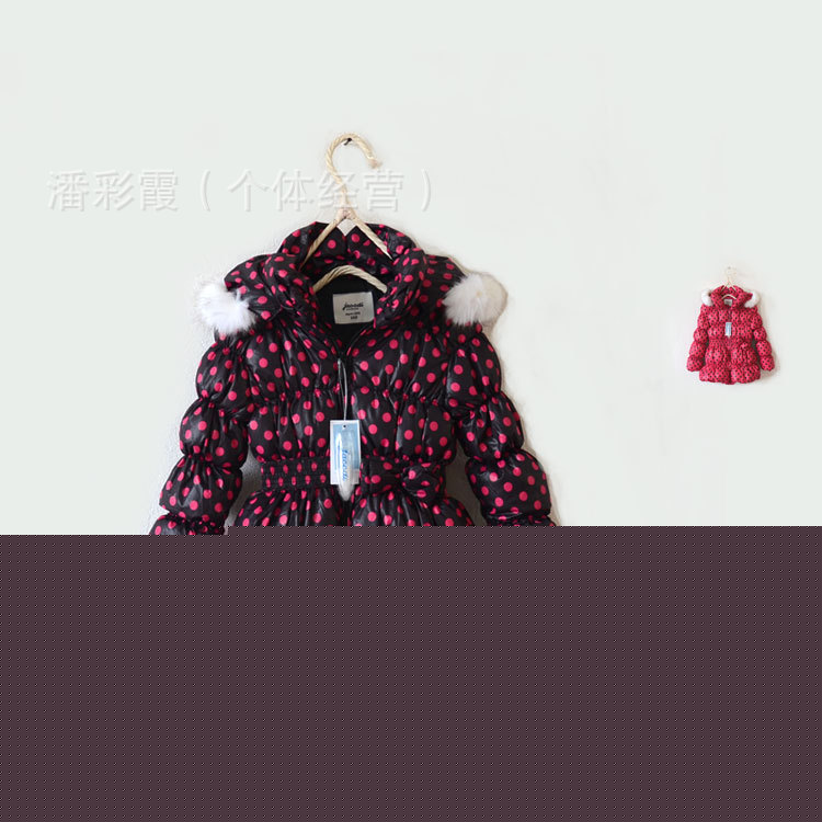 yr09歐美】J傢大波點連帽收腰蝴蝶結童羽絨衣 鴨絨童裝批發工廠,批發,進口,代購