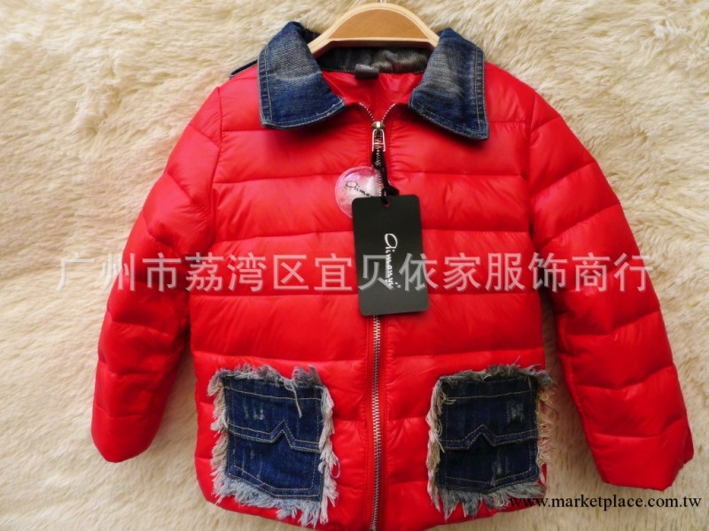 外貿原單童裝批發 時尚牛仔貼佈拼接款男女童裝羽絨衣 羽絨外套工廠,批發,進口,代購