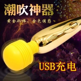 金色充電AV 按摩棒 USB接口仿真陽具 女性震動棒 成人用品批發工廠,批發,進口,代購