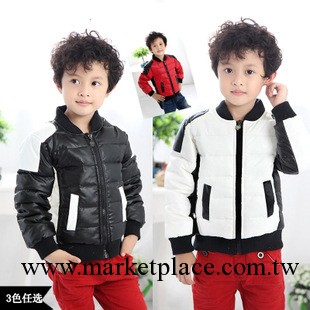 2013冬款新款兒童男童 防水PU皮短款羽絨衣機車外套 外貿正品批發工廠,批發,進口,代購