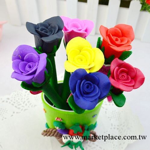 玫瑰花系列 卡通軟陶筆可愛日韓文具小物禮品圓珠筆可印廣告LOGO工廠,批發,進口,代購